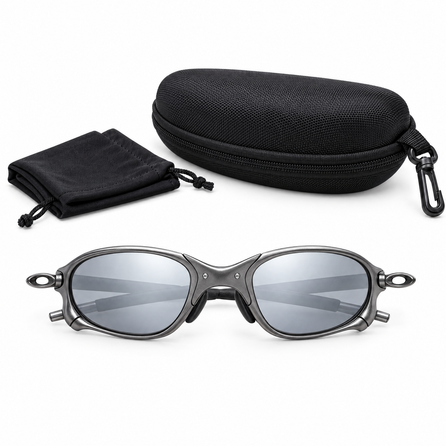 Houser metal sunglasses with the zip-up hard case