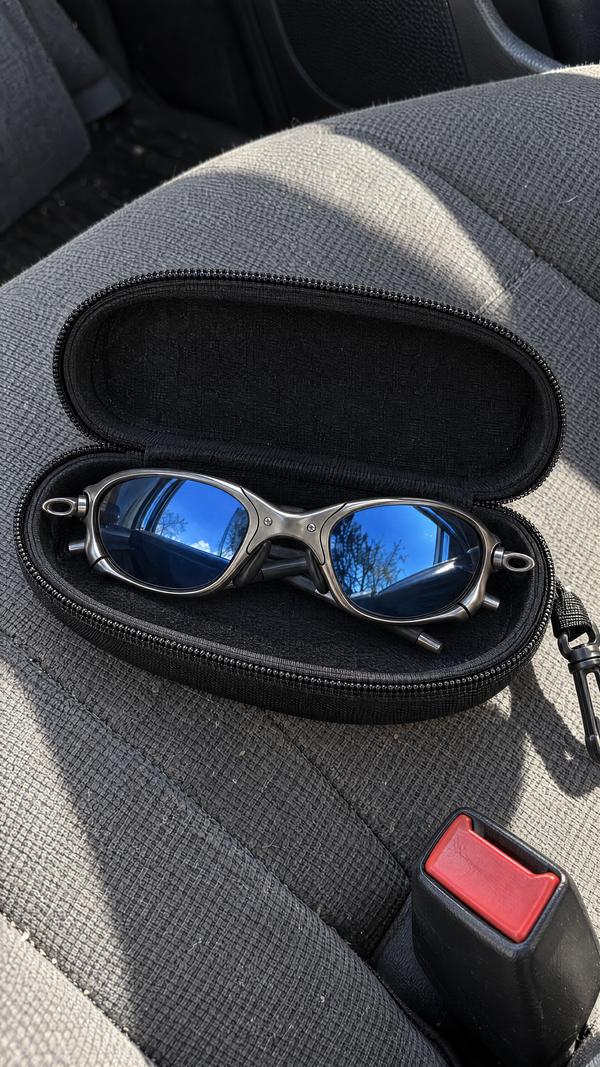 ALLOY metal sunglasses with blue mirror lenses in the hard case