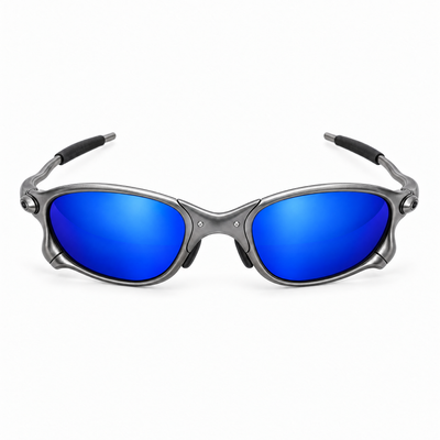 Houser Metal Sunglasses, Blue Mirror lenses, front view